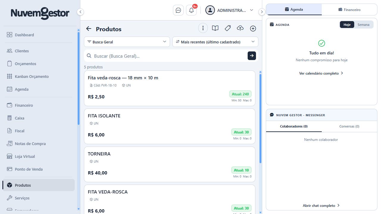 Produtos e estoque para ferragens e comércio: consulte o que está disponível