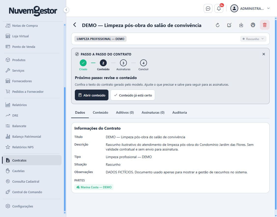 Contratos de limpeza: organize rascunhos, partes e etapas de revisão