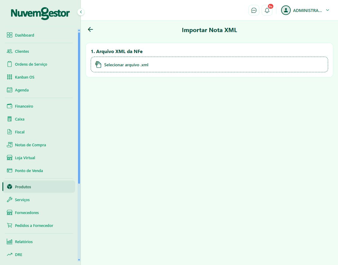 Compras de insumos de limpeza: encontre a importação de XML de NF-e